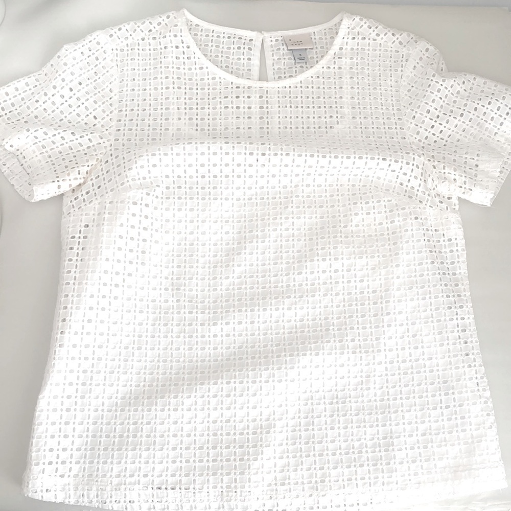 A New Day White Square Eyelet Short Sleeve Top